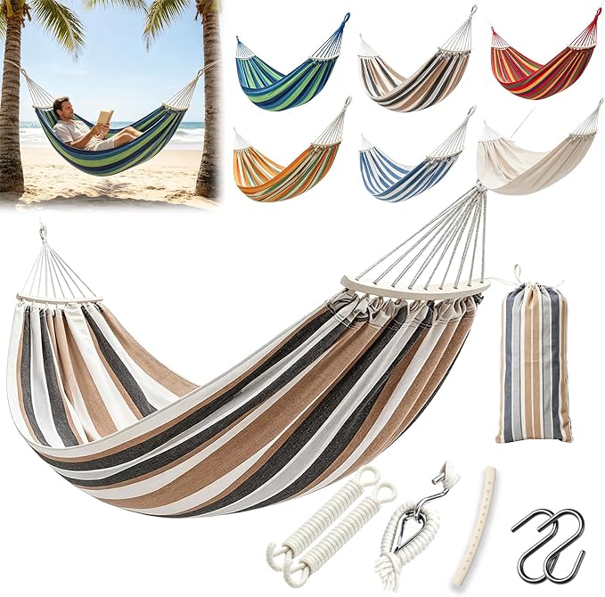 Hammock Replacement for Stand (Coffee Brown, 2 Person, Anti-ROLL Design) | Hammock Without Stand, Rope Hammocks for Outdoor Travel Portable Lightweight Hammocks with Tree Straps and Storage Bag
