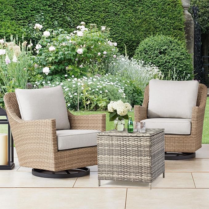 20.8in Outdoor PE Wicker Side Table,Square Patio Rattan End Table,Outside Storage Bin Container,All-Weather Small Storage Box Tables,with Lid,for Garden Porch Poolside Deck Backyard (Grey)
