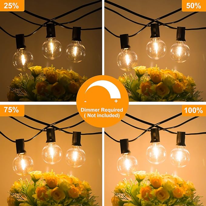 Bosceos 50FT G40 LED Globe Connectable String Lights Outdoor Waterproof | Dimmable Shatterproof Light Strings with 25 Bulbs Commercial Hanging Lights for Christmas Patio House Backyard Balcony Party