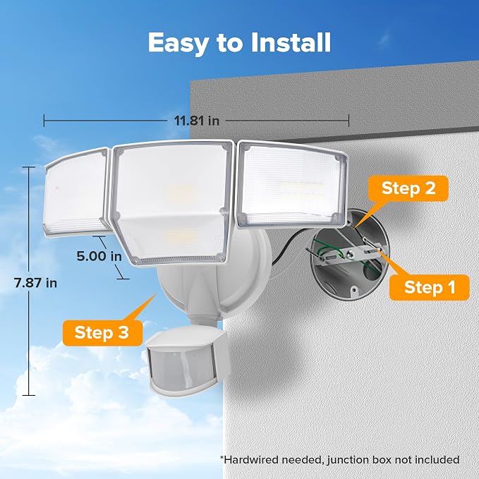 LUTEC 80W 9000LM LED Security Lights Motion Sensor Outdoor Lights, 4 Head LED Flood Lights Outdoor 5000K Daylight, IP65 Waterproof, Motion Detected Lights for Outside, Garage, Yard (White) - 2 Pack