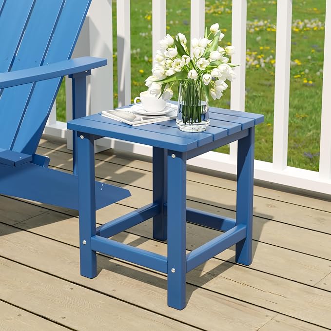 UDPATIO Small Side Table, 16x16x17.8 in, Blue, Adirondack Table, Indoor & Outdoor Use
