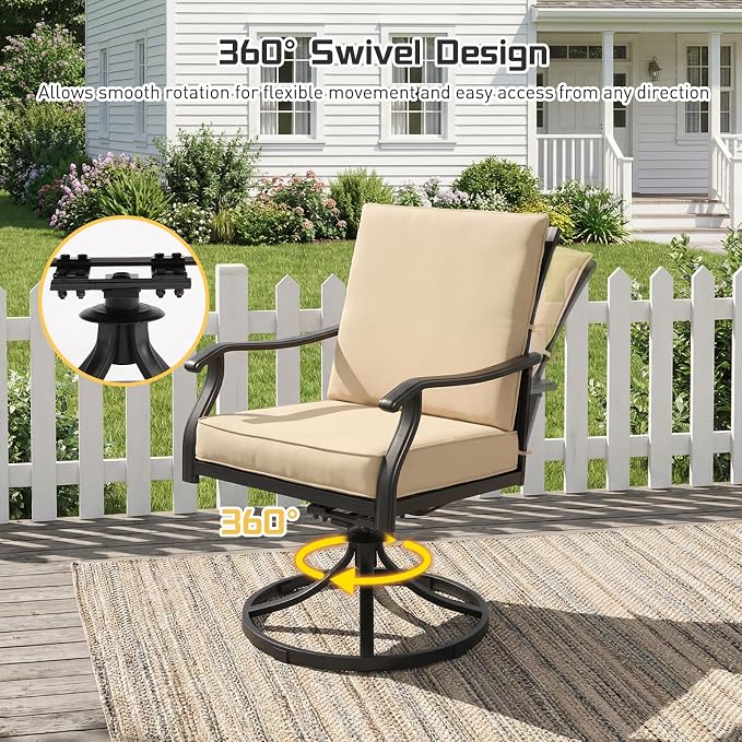 Outdoor Patio Dining Set, Outdoor Furniture Dining Set for Patio, Balcony, Lawn, Garden, Backyard (Khaki, 1 Round Table+4 Swivel Dining Chairs)