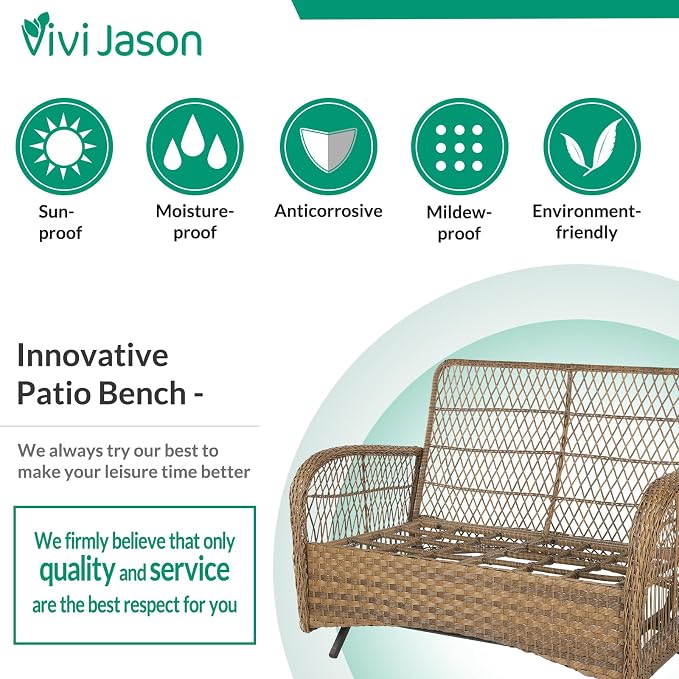 VIVIJASON 7-Piece Outdoor Patio Wicker Conversation Sets, All Weather Outdoor Rattan Furniture Set Includes Glider Loveseat, 2 Glider Rocker Chairs, 2 Swivel-Gliders Chairs, 2 Coffee Table, Navy Blue