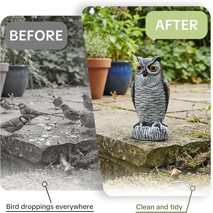 OFFO Fake Owl, Owl Statue for Garden and Yard Decoration, Weatherproof Plastic Outdoor Owl Decor for Porch Pool Patio Yard, 10-Inch Height, Round Ear Owl