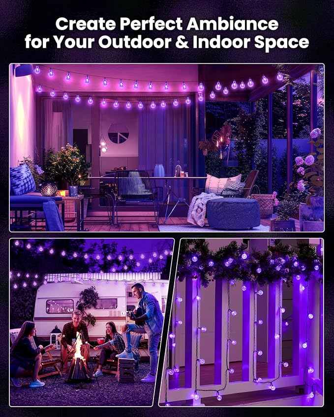 Purple Solar Lights Outdoor Waterproof, 2-Pack 120 LED 72 FT Total, Halloween Globe Lights for Garden Yard Wedding Christmas Party Decor (Purple)