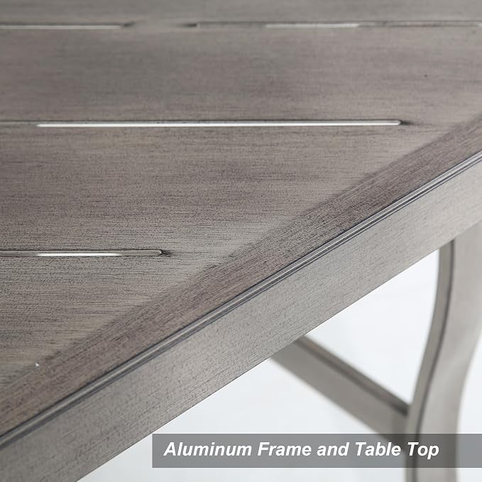 Ulax furniture Outdoor Patio Dining Table - Weather-Resistant Steel Frame & Wood-Grain Concrete Tabletop - Umbrella Hole for Garden, Backyard, Picnics (70-Inch)