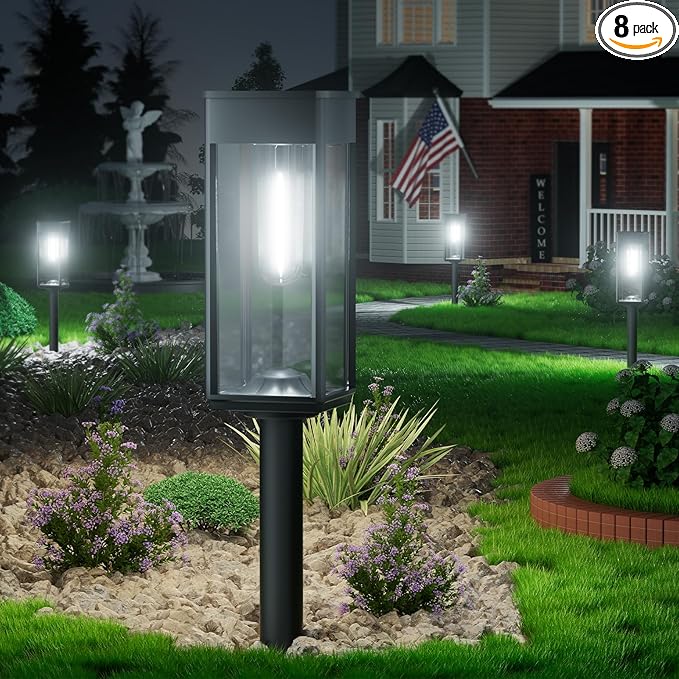BITPOTT Bright Solar Pathway Lights Outdoor Waterproof IP65, 8 Pack Auto On/Off Solar Outdoor Lights for Path, Yard, Landscape, Lawn, Patio, Walkway, Driveway, Garden Decor Lighting Solar Powered