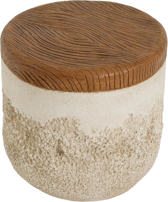 Merax Outdoor Patio MGO Side Table, 16" Height Round Side Accent Table with Dual-Texture Design, Beige Tone Base & Faux-Wood Grain Top, Patio End Table for Balcony Poolside, Fully Assembled