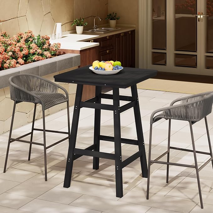 Costaelm Outdoor Bar Table, 42" Counter Height Square Patio Cocktail Bar Table with Umbrella Hole, Patio Bistro Dining Pub Table for Front Porch Deck Backyard Garden, Black