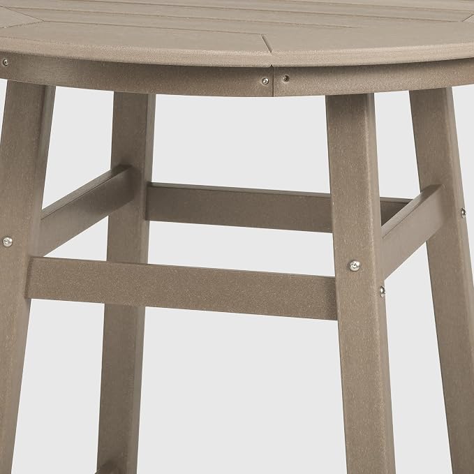 WestinTrends Outdoor 35" HDPE Round Patio Counter Height Bar Table, Weathered Wood