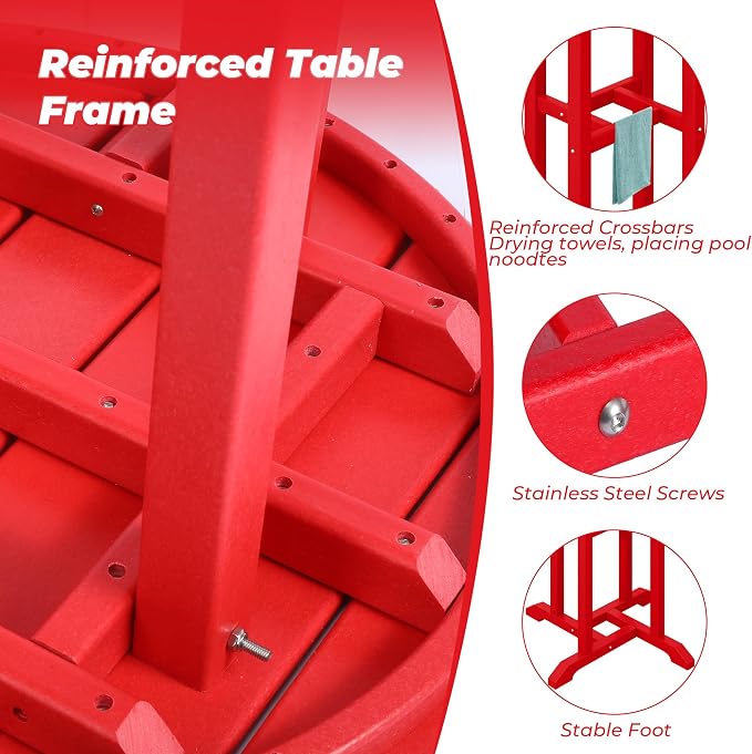 Costaelm Outdoor Bar Table, 42" Counter Height Round Patio Cocktail Bar Table, Patio Bar Table Bistro Dining Table Pub Table for Front Porch Deck, Backyard, Garden, Red