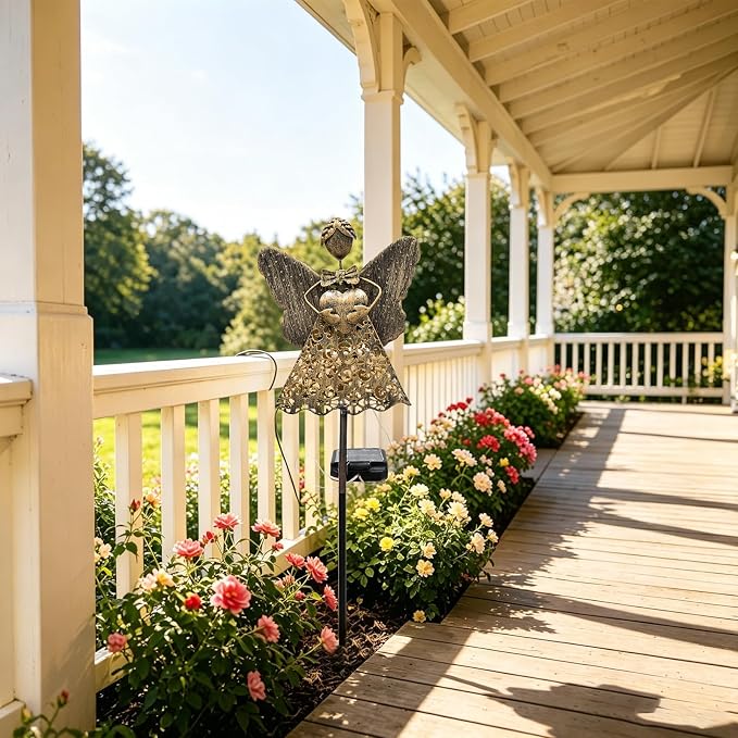 SRNPMIU Angel Solar Lights Outdoor Decor, Solar Angel Garden Decorations | IP65 Waterproof, Gifts for Women Mom, for Yard Patio Lawn Pathway Landscape