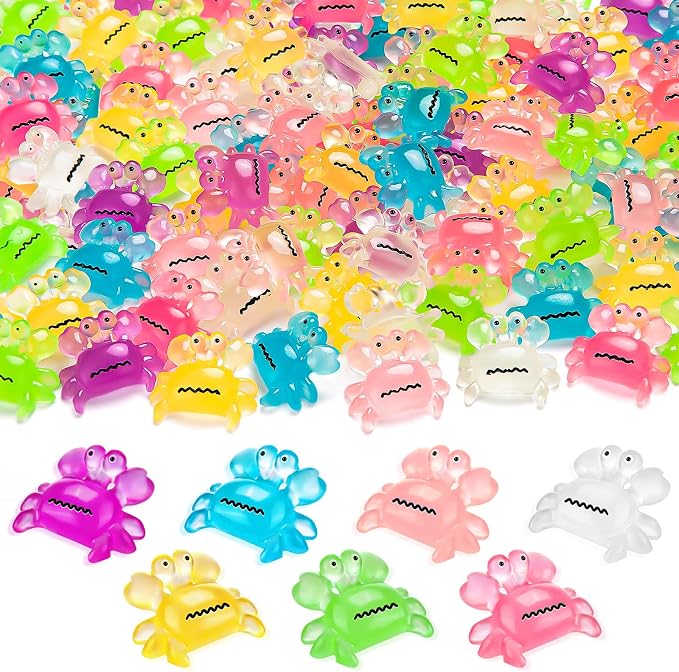 63PCS Luminous Mini Resin Crabs Figurines Cute Tiny Miniature Crabs | 7 Colors Cute Crab Figurines Glow in The Dark, Micro Moss Landscape, Dollhouse, Pots, DIY Crafts, Hidden Game
