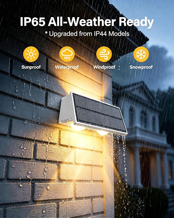 Solar Fence Lights Outdoor, 10 Pack Fence Solar Lights Waterproof | IP65 Fence Lights Solar Powered Up & Down LED Focus, 9 Color Modes, 12H Dusk to Dawn Glow for Pool/Patio/Backyard - White