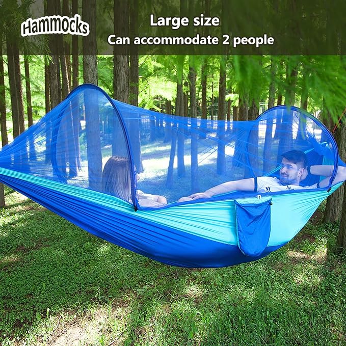 Travel Hammock with Mosquito Net, Lightweight Camping Hammock Hold Up to 200kg, Portable Outdoor Hammock for Camping Hiking Backpacking,Blue,290x140cm