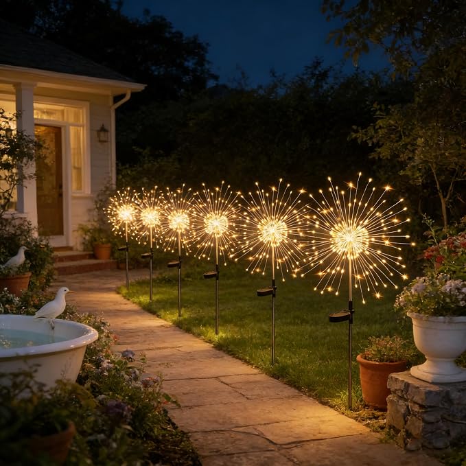 HPUFKOT Solar Garden Lights Outdoor,Waterproof Garden, 2PC 200 LED Twinkling Firework Lights Decorative with 8 Modes,Decor for Yard Patio Pathway Lawn for Yard Outside Fairy Decorative