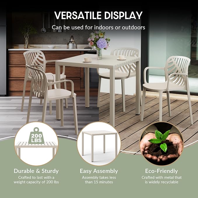 WestinTrends Playa 31.5" Iron Metal Frame Outdoor Square Patio Dining Table, Sand