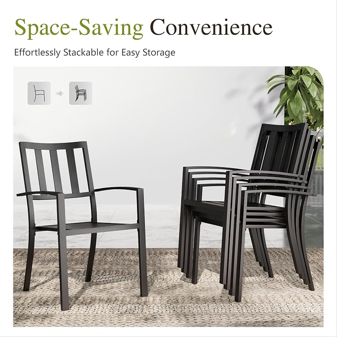 Sophia & William Round Patio Table and Chairs Set, Outdoor Dining Set for 6, 7 Piece Metal Patio Furniture, 54" Black Table(Stripe)