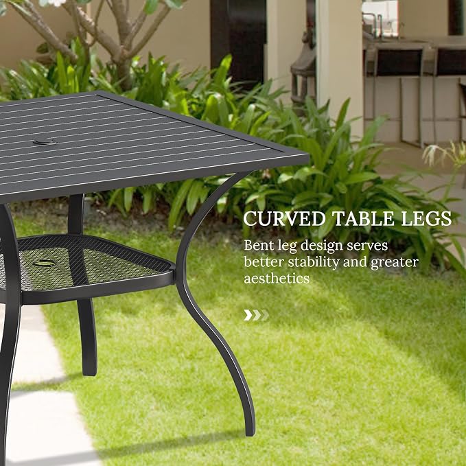 VICLLAX Outdoor Dining Table, Square Patio Furniture Table with Umbrella Hole