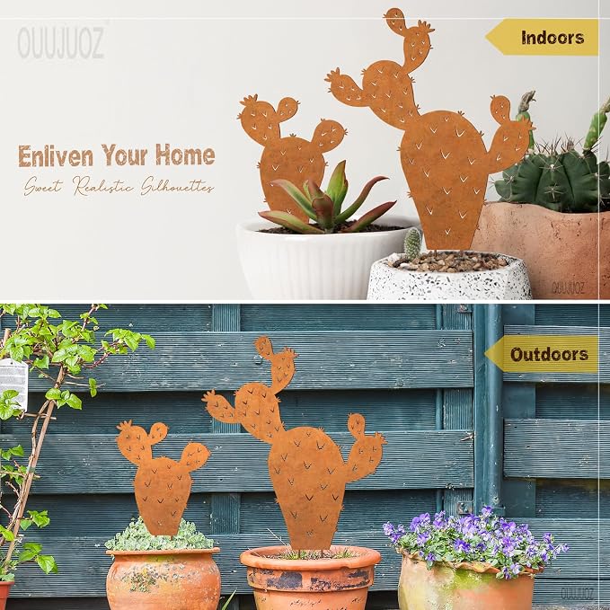 2pcs Metal Cactus Outdoor Decor,Desert Steel Yard Art, Metal Plants Prickly Pear Cactus,Lawn Decoration&Yard Art Outdoor and Garden Clearance Large