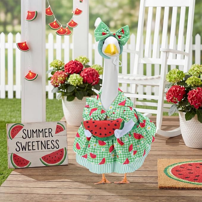 Summer Porch Goose Outfits for 23 Inch Lawn Statue | Watermelon Costume for Plastic/Cement Statue, Duck Sculpture Clothes for Spring Yard Patio Party Decoration