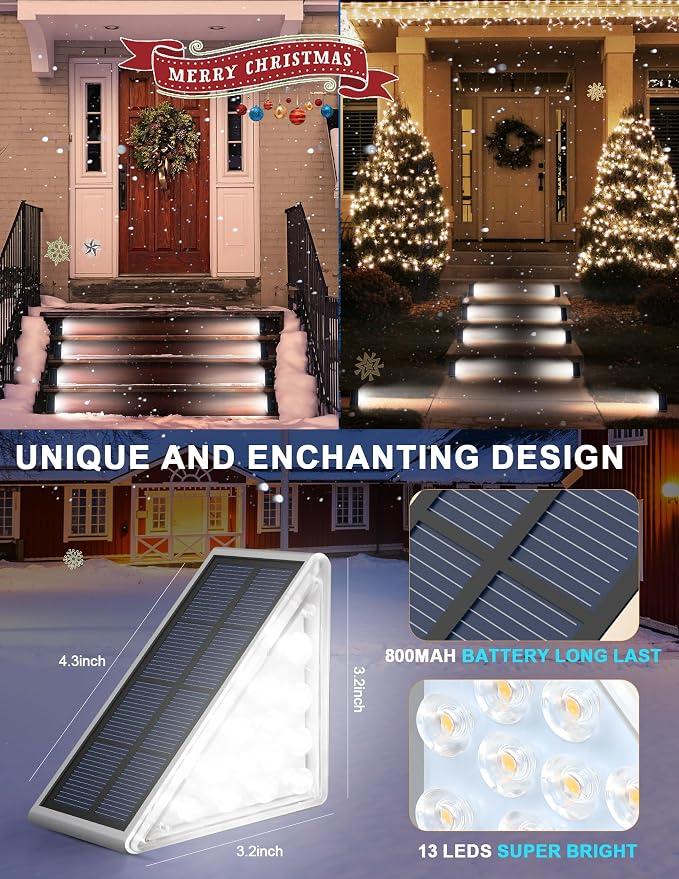 AUDLES LED Solar Step Lights Stair Light Solar Deck Lights IP67 Solar Decoration Lights for Yard, Patio, Garden, Walkways, Front Door, Pathway, Driveway, Porch 6PK