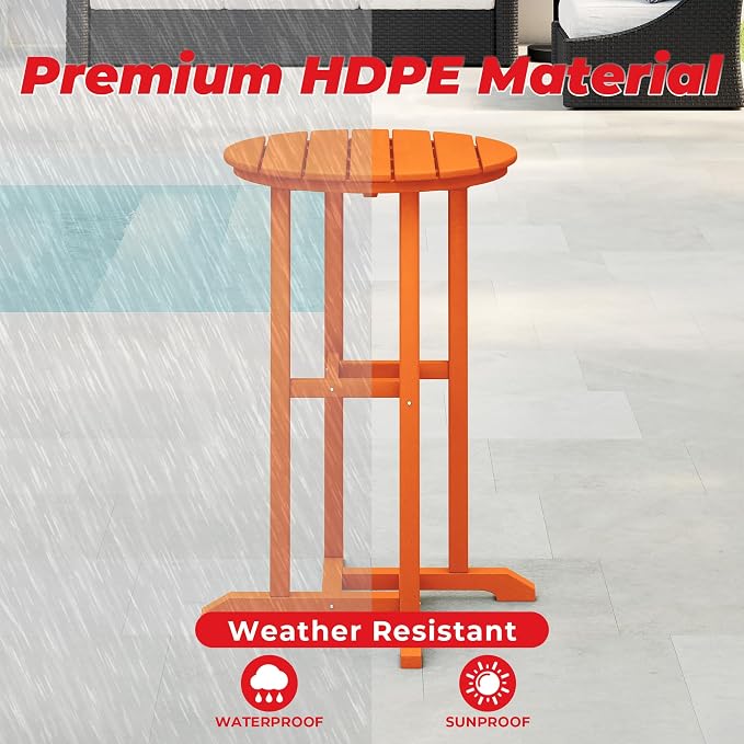 Costaelm Outdoor Bar Table, 37" Counter Height Round Patio Cocktail Bar Table, Patio Bar Table Bistro Dining Table Pub Table for Front Porch Deck, Backyard, Garden, Orange