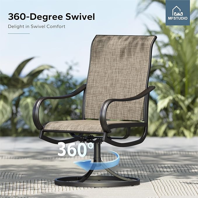 MFSTUDIO Patio Dining Set with Umbrella, Outdoor Dining Set for 6 Persons, Patio Furniture Set with 1 Rectangular Table Fixed Chairs 2 Swivel Chairs & Beige Umbrella (Base not Included)