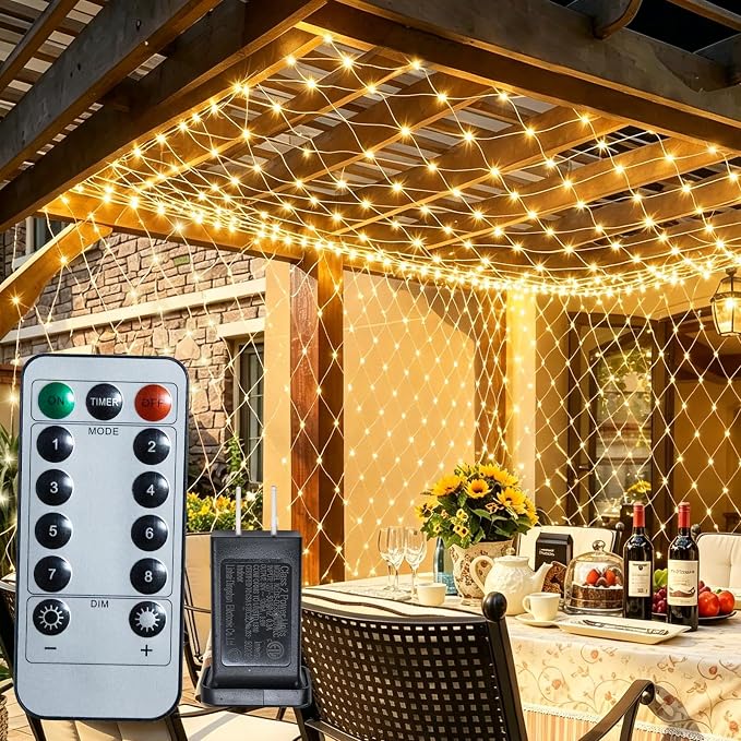 Net Lights Outdoor 10x10 FT, 8 Modes Connectable Mesh Lights with Plug- Connect 3 Sets, 30×10 FT Coverage, 270 LED Christmas Warm White for Trees, Bushes, Garden, Yard Decorations