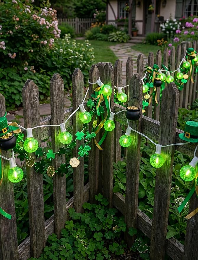 25Ft G40 LED Outdoor Globe String Lights, Outdoor St. Patrick's Day Decorations Lights with 27 Shatterproof Green Bulbs, Hanging Patio Light Waterproof for Irish-themed Party Backyard Garden Wedding