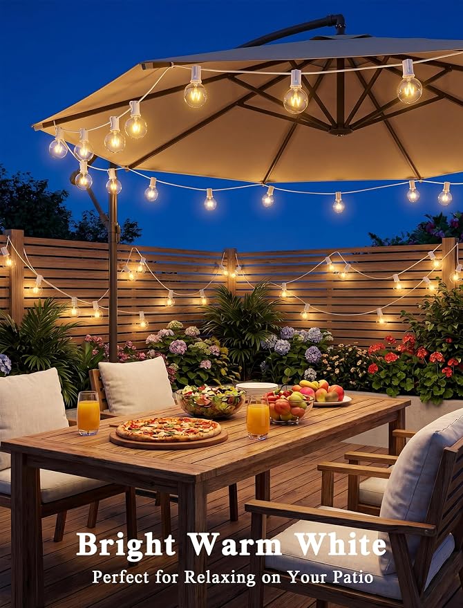 Abeja 50Ft Outdoor Patio String Lights with 53 Clear Globe G40 Bulbs | Hanging Backyard Deck String Light for Patio Porch Bistro Gazebos Pergolas Balcony Wedding Gathering Parties Decor, White