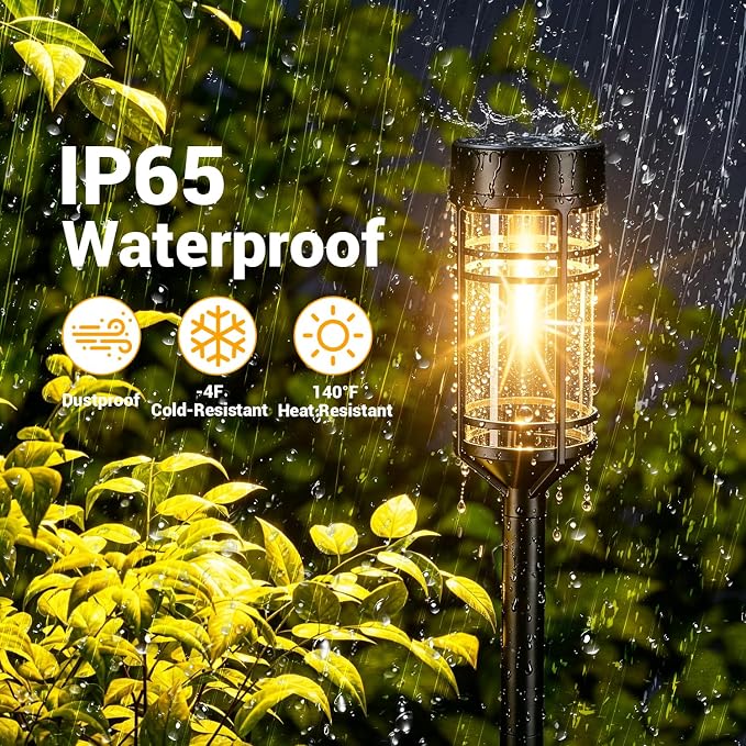 Amzarp 12 Pack Solar Garden Lights, Bright LED Solar Pathway Lights Outdoor IP65 Waterproof Rugged Shatterproof Auto On/Off for Landscape Garden Yard Walkway Driveway Lawn Lighting (3000K Warm White)