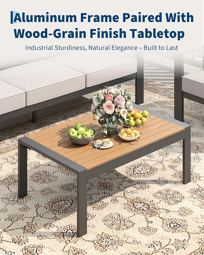 Garvee Aluminum Patio Furniture Set 7 Seats, Generous Outdoor Sectional with Washable Thick Cushions and Coffee Table, Patio Conversation Sets for Porch, Balcony, Deck, Yard