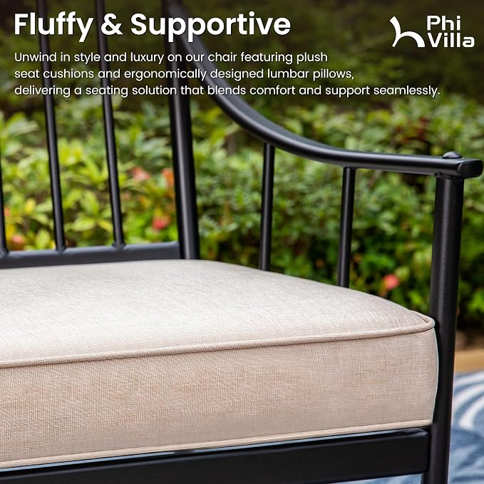 PHI VILLA Patio Dining Set, Swivel Chairs, 42" Round Metal Table | Metal chairs, 1.57" umbrella hole, 360° swivel, Cushions