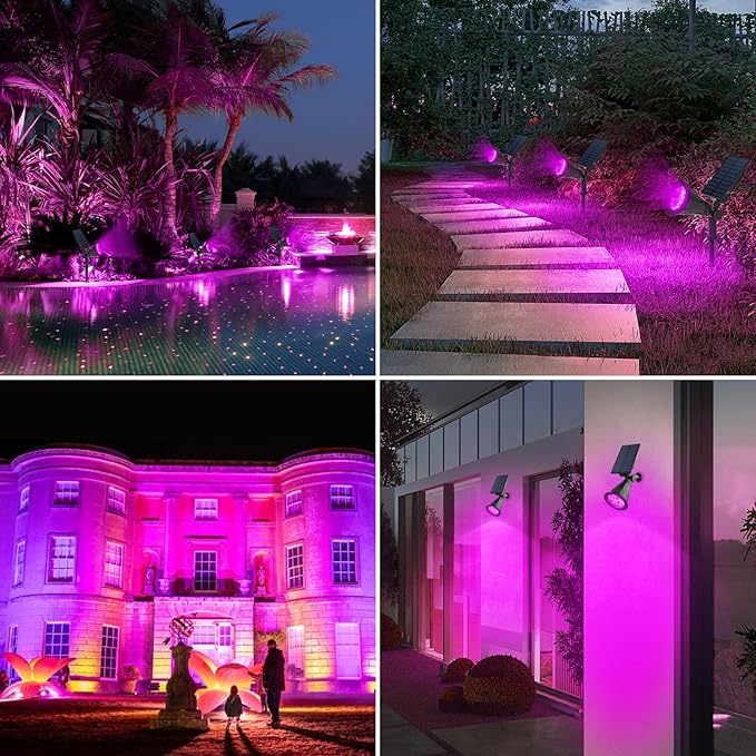 T-SUN Purple Solar Spot Lights Outdoor, Solar Black Lights Outdoor,4 Pack | 4 LEDs, 2 Lighting Modes, IP65 Waterproof Dusk to Dawn Solar Lights for Tree, Patio, Yard, Garden, Driveway, Halloween