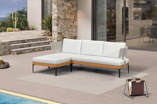PURPLE LEAF Patio Furniture Set Outdoor Sectional Sofa with Fade-Resistant Cushions Wicker L-Shaped 4 Pieces Aluminum Conversation Sets with Ottoman for Balcony Yard Garden Poolside, White