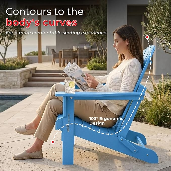 Costaelm Patio Conversation Set, 5 piece Balcony Furniture, Small Patio Firepit Furniture Outdoor Adirondack Square Coffee Table and Chair for Backyard Lawn Porch Pool Garden, Pacific Blue