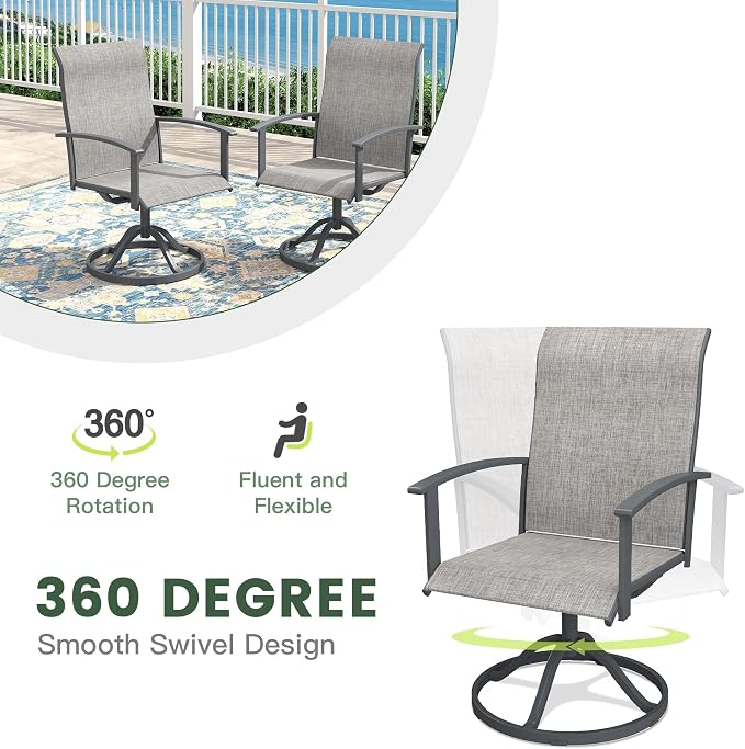 5 Pieces Patio Dining Set, Outdoor Furniture of 40.2" Square Patio Table and Patio Swivel Chairs for Backyard Lawn Garden, Grey Table and Grey Chairs