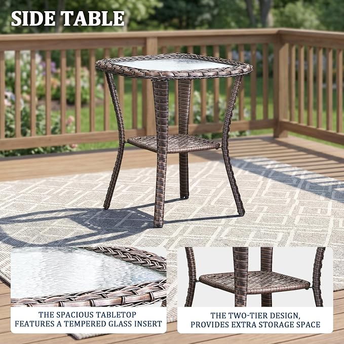 Luxury Swivel Rocker Chairs Fire Pit Set with 6" Thick Cushion 8 piece Wicker Outdoor Patio Chair with Sofa and Side Table,Comfortable High Back Outdoor Patio Furniture Set - Brown | Gery