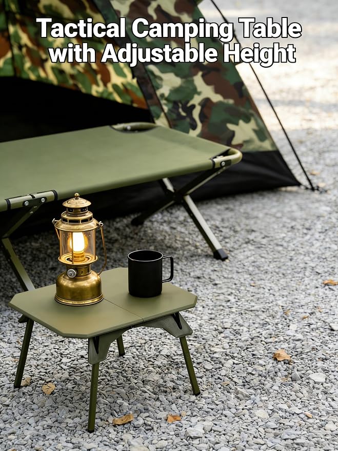 2-in-1 Tactical Camping Table with Adjustable Height, Collapsible Table Lightweight with Carry Bag for Camping,Travel expeditions, Hiking, Picnics, BBQs & Beach Trips