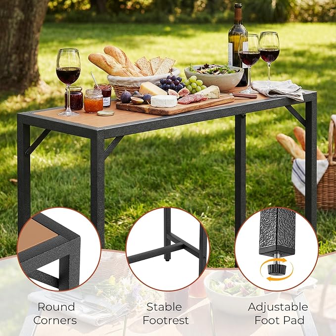 TLSUNNY Outdoor Bar Table, 40" Patio Counter Height Table, High Top Furniture w/HDPE Top, E-Coating & Hammer-Finish Frame, Adjustable Foot, All Weather for Hot Tub,Balcony,Poolside,Kitchen