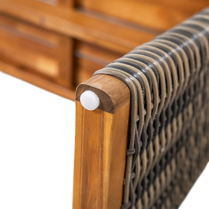 Christopher Knight Home Xavi Patio Acacia Wood Dining Set, Outdoor Side Table and Chairs Set with Slatted Panel Design and Handwoven Rattan Legs, Outdoor Furniture Set for Garden, 2 pcs, Grey + Teak