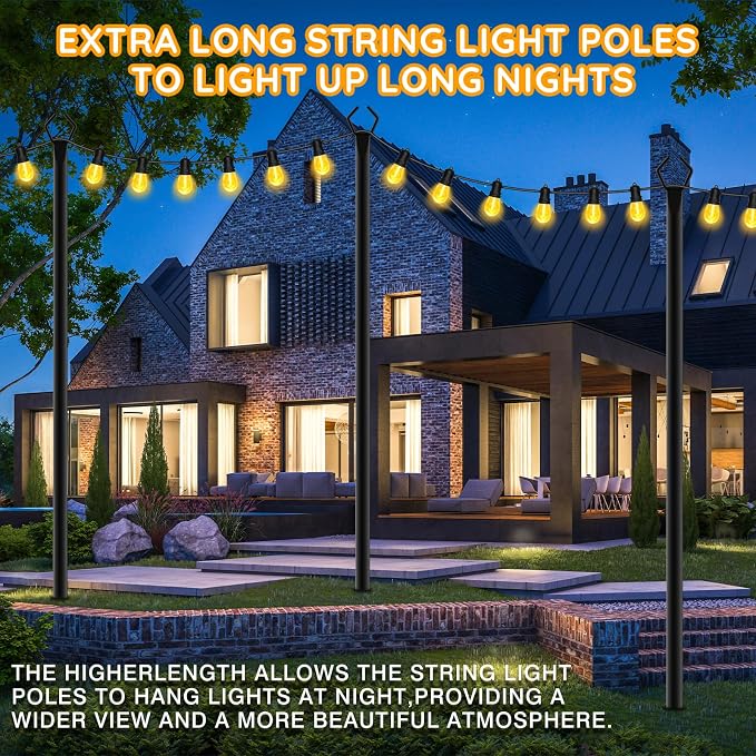 AHRLHR 7 Pack String Light Poles,Poles for Outdoor String lights10 Ft Metal Poles with Fork for Outdoor String Lights,Outdoor Light Poles with Fork,Patio,Deck,Backyard