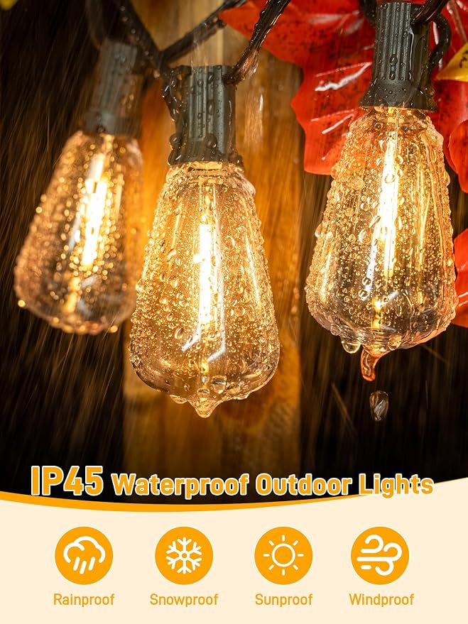Outdoor String Lights Dimmable with Remote, 150 FT Outdoor Lights with 2 Timer and 3 Mode, Waterproof & Shatterproof Patio Lights, 2200K Energy Saving String Lights 4 Spare Bulbs for Patio Yard