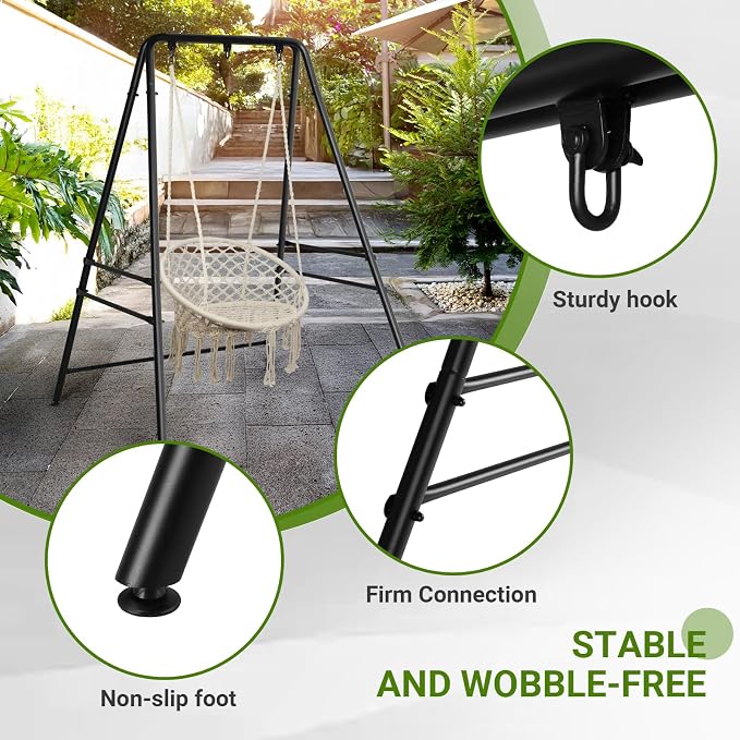 Outdoor Hammock Stand, Heavy Duty A-Frame Metal Stand with 3 Hooks, Weatherproof Design Fits Hammocks & Hanging Chairs, 450 Lbs Capacity for Backyard, Garden, Balcony & Porch