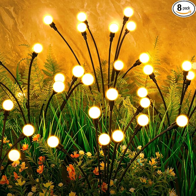 ASMAD Solar Lights Outdoor(8 Pack-64 LEDs),Solar Garden Lights,Fairy Lights | Firefly Light for Garden Decor, Outdoor lights, Outdoor Decor, Patio Decor, Gifts for Women, Gifts for Grandma, Big Bulb