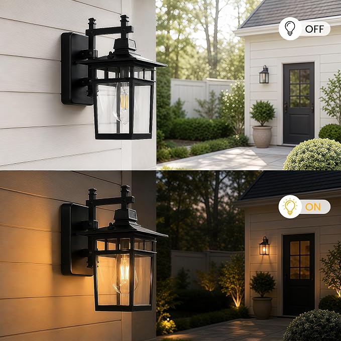 13'' Black Outdoor Wall Light Fixture, Waterproof Wall Sconce Outdoor Light Fixtures Wall Mount with Clear Glass Lampshade Outdoor Wall Mounted Porch Lights for House, Garage, Patio