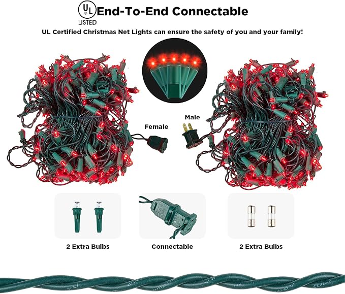 Led Net Lights Christmas Lights Outdoor 200Leds 9ft x 6ft Upgraded Red Christmas Net Lighting, Waterproof 5mm LED Wide Angle Outdoor Indoor Mesh Net Light for Trees, Bushes, Shrubs Decorations