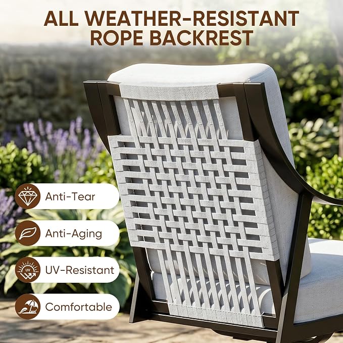 NATURAL EXPRESSIONS 5-Piece Outdoor Patio Dining Set, Black Patio Swivel Rocking Chairs and 38’’ Round Dining Table with 1.65’’ Umbrella Hole