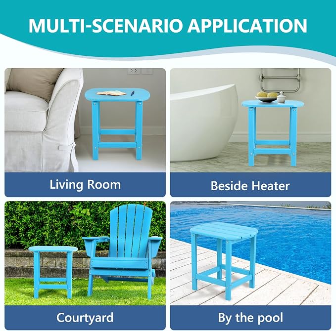 Plawdlik Adirondack Side Table, Wooden Textured,Hdpe Outdoor Weather Resistant Set for Patio, Garden, Porch, Pool, Backyard & Light Blue